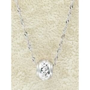 Solid 14K WG Twisted Rope 18" Chain Necklace with Diamond‑Cut Bead Pendant